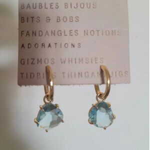 Anthropologie NEW Blue Crystal Stone Drop Earrings gold tone
